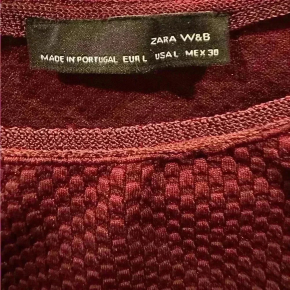 Zara Burgundy Wine Bell SleeveTextured Knit Dot Pattern Hi-Low Hem Size L Large - Picture 4 of 7